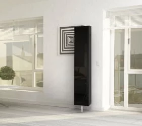 Шкаф в прихожую в черном глянцевом стекле Зум Шелф Молочный дуб