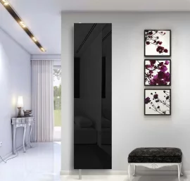 Распашной шкаф в гостиную в черном глянцевом стекле Драйв Шелф (левый) Беленый дуб