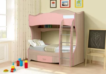 Двухъярусная кровать для девочки двухъярусная Юниор-7 Ясень шимо светлый/Оранжевый