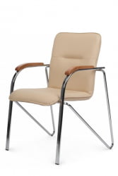 Стул Самба с деревянными подлокотниками СМБ-02Х Хром гальв. Бежевый / SMB-02H
