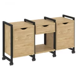 Тумба на колесных опорах наборная. Вариант №7 LOFT VR.L-TN-7.K Металл черный Тиквуд светлый