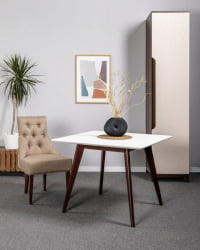 Стол Лунд 860*860 Белый Темный орех