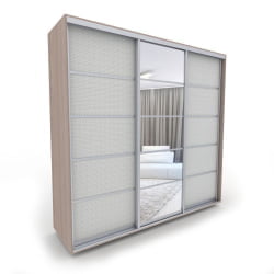 Шкаф-купе 3 двери с зеркалом Акцент-Квадро КВ 2100х600 Шимо светлый/хром