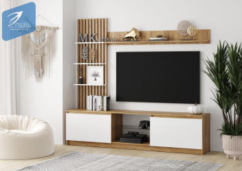 Стенка Бостон НМ-001 Дуб крафт золотой/Белый глянец