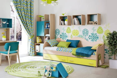 Кровать Софа №5 800*2000 Каштан Львов/Синий