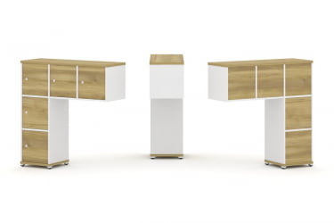 Надставка на стол низкая односторонняя + задняя стенка (5 шт.) + распашной фасад (5 шт.) CОНCЕПТ CН.ОНН-007 Дуб Винченцо Белый бриллиант Белый металл / CONCEPT CN.ONN-007