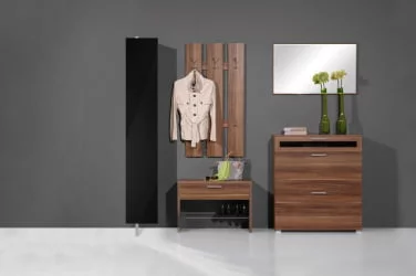 Шкаф в прихожую в черном глянцевом стекле Лупо Шелф (левый) Беленый дуб