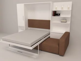 Шкаф-диван-кровать Смарт 1 левый с полкой и пуфом 1600 Венге