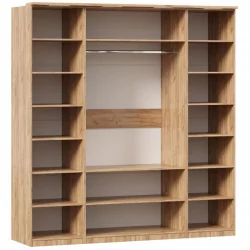 Шкаф четырехстворчатый с 2 зеркалами и декоративными накладками Фиджи 009 Дуб Золотой Белый