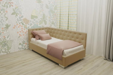 ДЕТСКАЯ МЯГКАЯ ИНТЕРЬЕРНАЯ КРОВАТЬ ВЕРСАЛЬ С ПОДЪЕМНЫМ МЕХАНИЗМОМ (БЕРХОУСЕ) Цвет фасада: Светло коричневый; Материал фасада: Металл/Велюр; Спальное место: 800х1900 / (BERHOUSE)