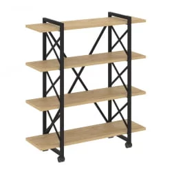 Стеллаж на колесных опорах - 4 полки LOFT  VR.L-MST.K-4.8V Металл черный Тиквуд светлый
