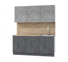 Кухня в гостиную Асти-бетон 1.8, белый/бетон светлый/ бетон темный/ ПФ дуб бунратти (б/с 600)