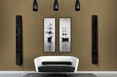 Узкий шкаф в прихожую в черном глянцевом стекле Иглу Шелф Беленый дуб