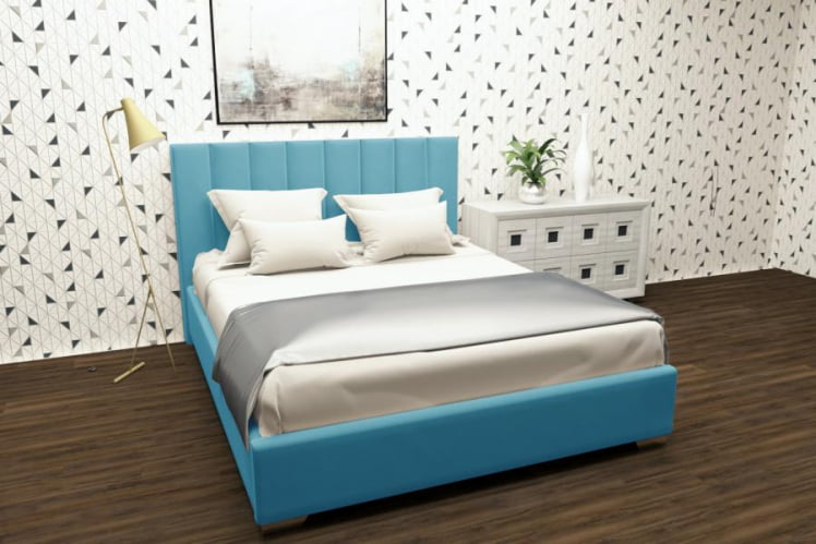Мягкая интерьерная кровать Терра с ортопедическим основанием Цвет фасада: Бирюзовый; Материал фасада: Металл/Велюр; Спальное место: 1200х2000 мм_0