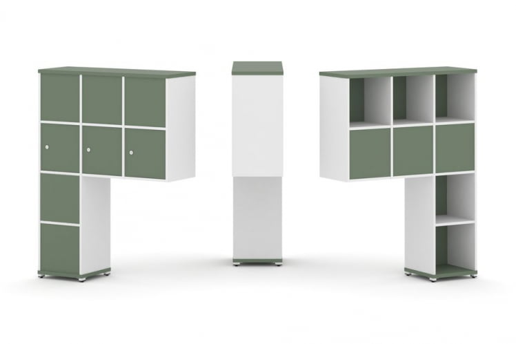 Надставка на стол высокая двухсторонняя + задняя стенка (8 шт.) + распашной фасад (3 шт.) CONCEPT CN.DNV-010 Кобо Белый бриллиант Белый металл_0