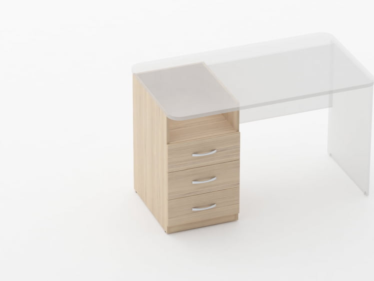 Тумба встраиваемая в стол на 3 ящика с нишей Glassy 3.12.12-Дуб молочный_1