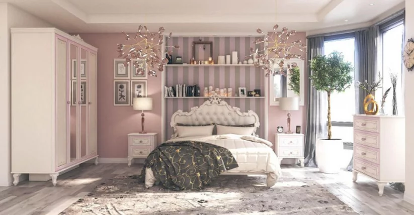 Комплект мебели для спальни Маркиза №2 Алебастр Шампань_0