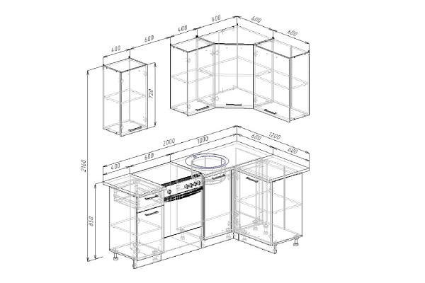 Гарнитур кухонный угловой 2000 Антрацит 2000х1200_1