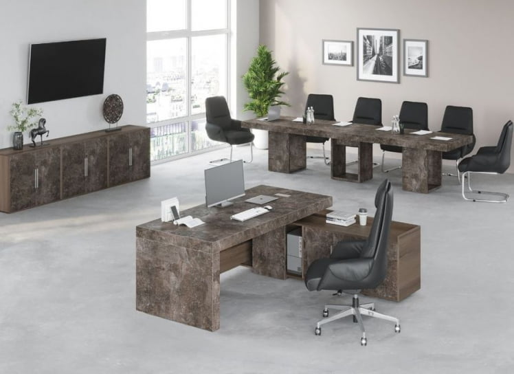 Шкаф низкий 4 створки, с нишей B-TONE BTN36153042 Вяз Бетон темный_1