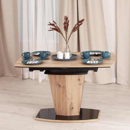 Стол FANCY МДФ HPL/стекло, 120-160х85х75 см, Дуб артисан/Черный_16