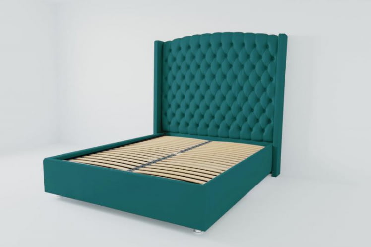 Мягкая интерьерная кровать &куот;Берлин Люкс&куот; с ортопедическими латами (металл) Материал фасада: Велюр; Спальное место: 1200х2000 мм; Цвет фасада: Бирюзовый; Цвет корпуса: Бирюзовый / "Берлин Люкс"_0