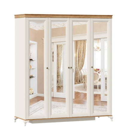 Шкаф четырехстворчатый с 4 зеркалами Вилладжио Алебастр/Дуб золотой_0