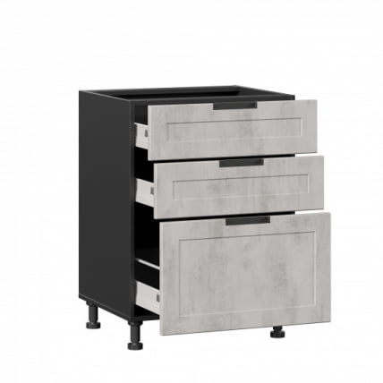 Тумба кухонная 600 с 3 ящиками ЛЮКС (4) Джамис ЛД 296.910.000.080 Черный Белый камень_1