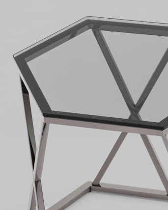 Журнальный столик Круз 48*42 стекло smoke сталь Темный хром_4