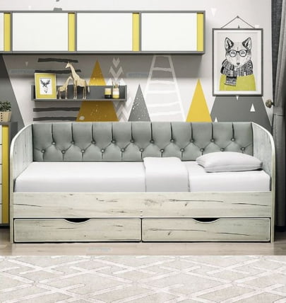 Кровать с продольной мягкой спинкой Софа №13 (800х1600) Дуб Сонома светлый Велюр 112_1