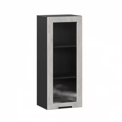 Шкаф кухонный 400 высокий со стеклом Джамис ЛД 296.420.000.068 Черный Белый камень_0