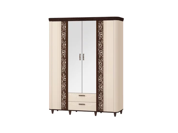 Шкаф четырехдверный с зеркалом Катрин 92.14 Дуб венге Белый песок Браун вуд_0