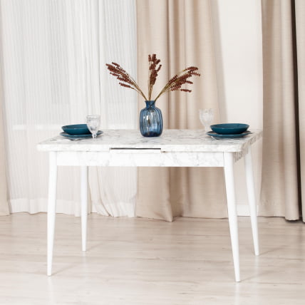 Стол обеденный ALTA (mod. 1183) ЛДСП+меламин/металл, 120+30 х 70 х 75 см, белый мрамор/белый_10