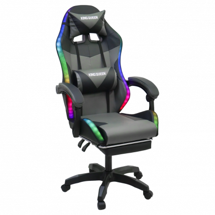 Кресло 908 KINGQUEEN цвет черный/темно серый с массажем и подсветкой 908-black-dgrey-mass_0