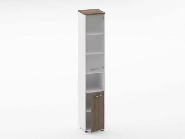 Шкаф 5 узкий верх стеклянная дверь, низ закрытый, с нишей Deka 10.23.18Пр Дуб Верцаска/Белый_1