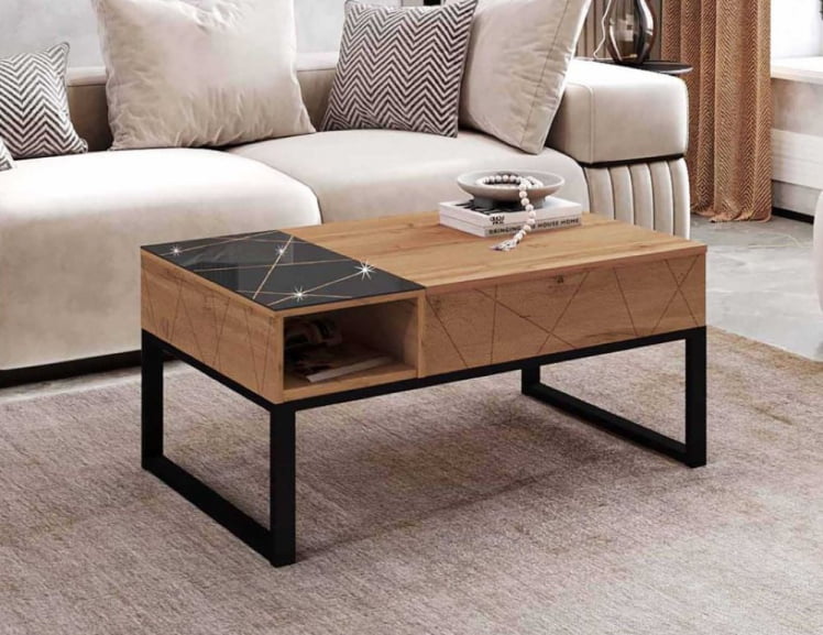 Журнальный стол-трансформер Агат 37 Дуб Вотан-Черный_0