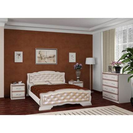 Кровать из массива Карина-10 200х140 Дуб молочный Светлая экокожа_1