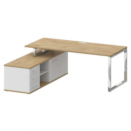 Стол руководителя с опорной греденцией , левый SHIFT SK.SRG-200 (L) Тиквуд Светлый/Белый Бриллиант_0