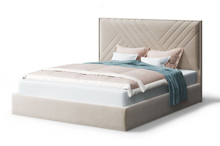 Кровать МИРА 2000*1400мм (без опор), велюр Бренди лайт 03 (бежевый), (б/основания, б/матраса)_0