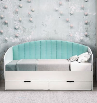 Кровать с продольной мягкой спинкой Софа №12 (800х1600) Дуб Крафт серый Велюр 007_1