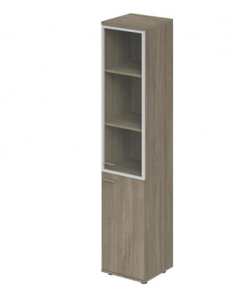 Шкаф высокий со стеклом, задняя стенка ЛДСП (правый) Wing WN.712.OD.OD.AL.R Дуб темный_0