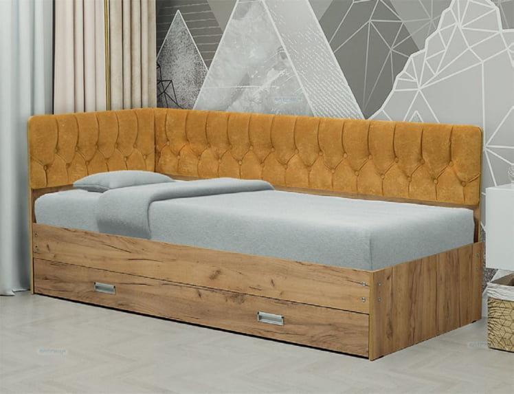 Кровать с продольной мягкой спинкой (левая) Софа №16 (800х2000) Дуб Крафт белый Велюр 013_0