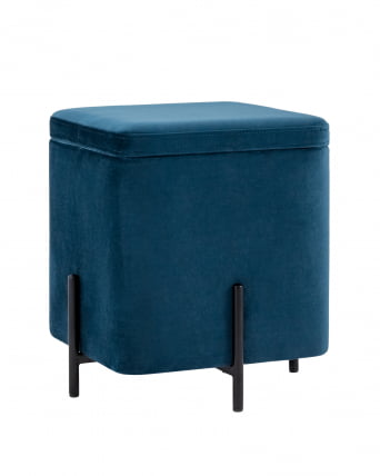 Пуф Грейс квадрат с ящиком велюр Синий_0