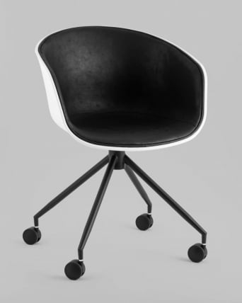 Кресло офисное LIBRA пластик белый экокожа черная на колесиках_0