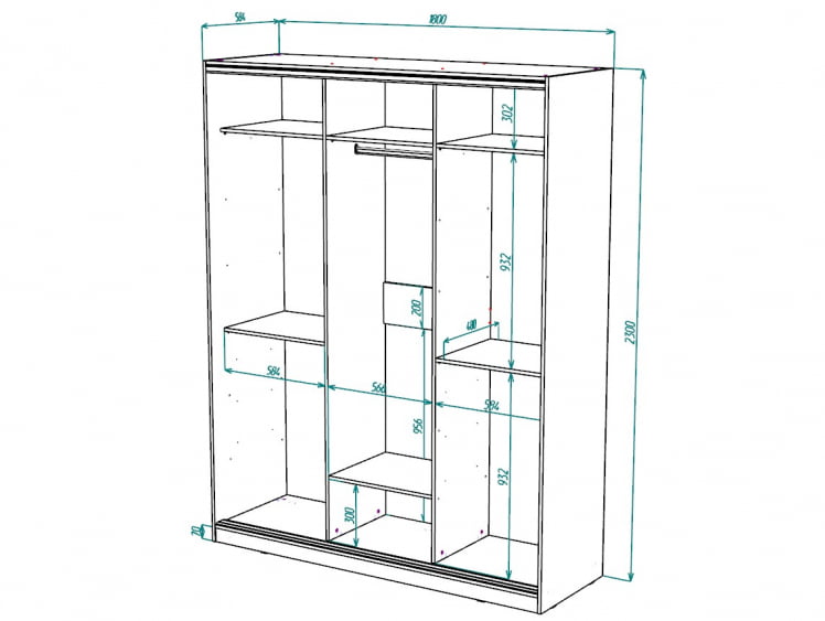 Шкаф-купе 3-х дверный Виктория 1800х584х2300, Бодега светлая 18ДЛЛЛДЛЛЛДЛЛЛ-ПППП-Бс 310-2043_2