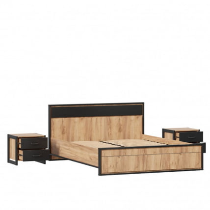 Кровать двуспальная 1600 с тумбами Техно 06 Дуб Золотой Черный_1