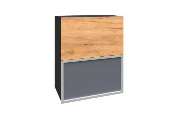 Шкаф кухонный 600 горизонтальный с 2 складными дверями комбинированный со стеклом Шервуд ЛД 281.971.000.047 Черный Дуб золотой_0