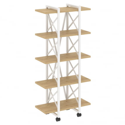 Стеллаж на колесных опорах - 5 полок LOFT VR.L-MST.K-5.4V Металл белый Тиквуд светлый_0