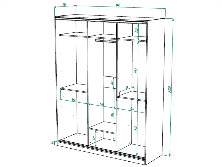 Шкаф-купе 2-х дверный Виктория 1800х584х2300, Белый 18ДЗДЗ-ЯШШШ-Б 310-813_2