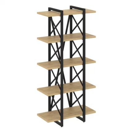 Стеллаж на регулируемых опорах - 5 полок LOFT VR.L-MST.O-5.4V Металл черный Тиквуд светлый_0