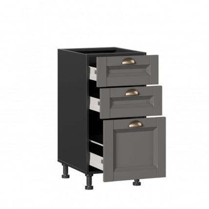 Тумба кухонная 400 с 3 ящиками ЛЮКС (4) Амели-3 ЛД 299.880.000.064 Черный Оникс серый_1